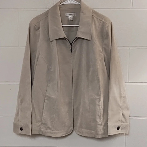 CJ Banks 2X Soft Fine Waled Corduroy Jacket Pockets Lightweight Cream/Tan Zip-up - Picture 1 of 10